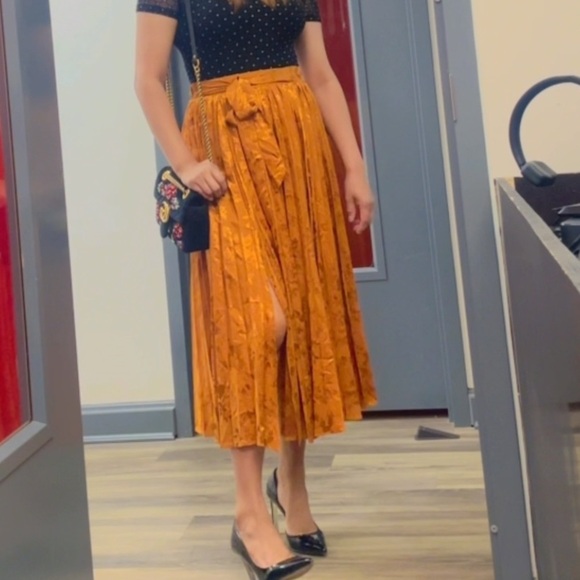J.O.A. Rust Floral Skirt pleated xs boho fall classy - Picture 1 of 10